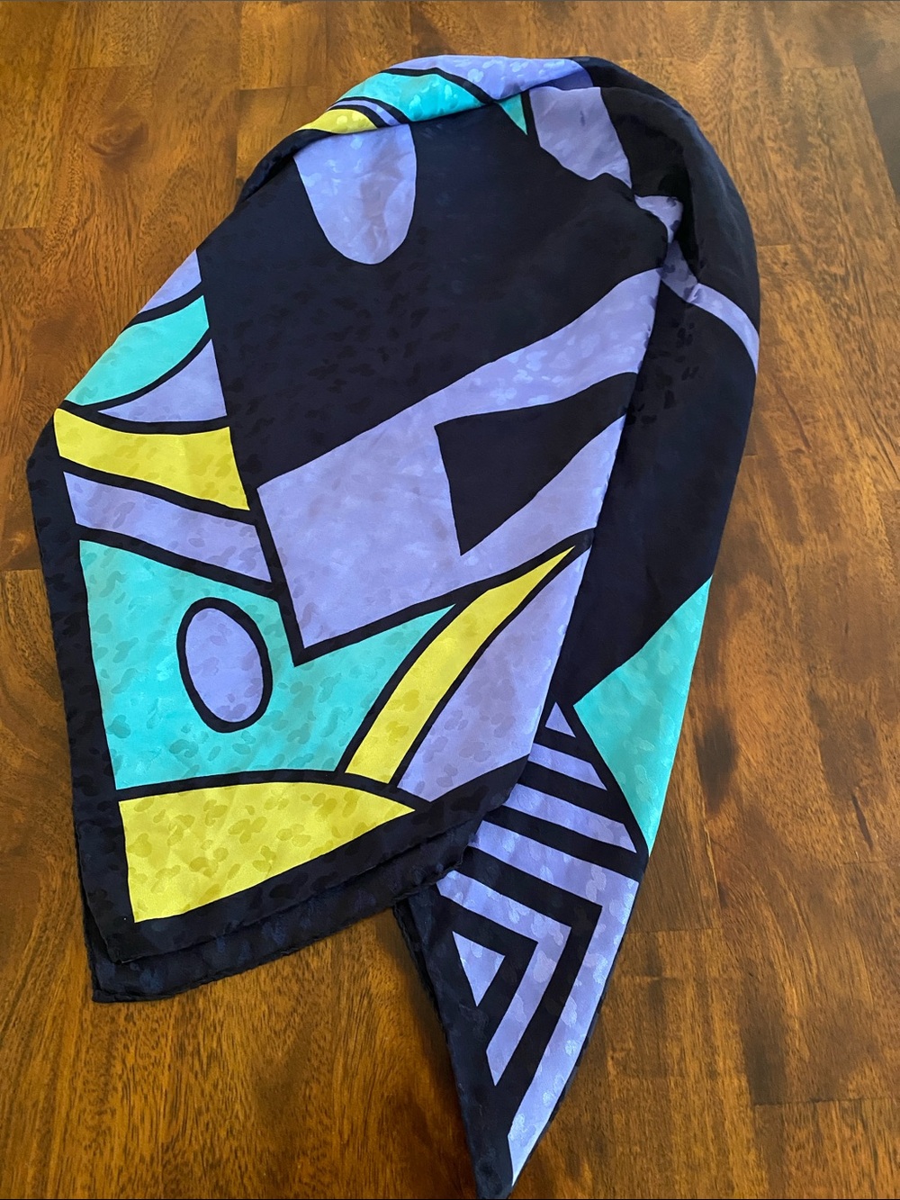 Italian Seta Silk Scarf, Multicolored Geometric Shapes 34” Square